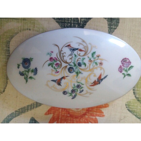 Vintage Rochard Limoges France Porcelain Dresser Trinket Box Bird of Paradise - Picture 6 of 11